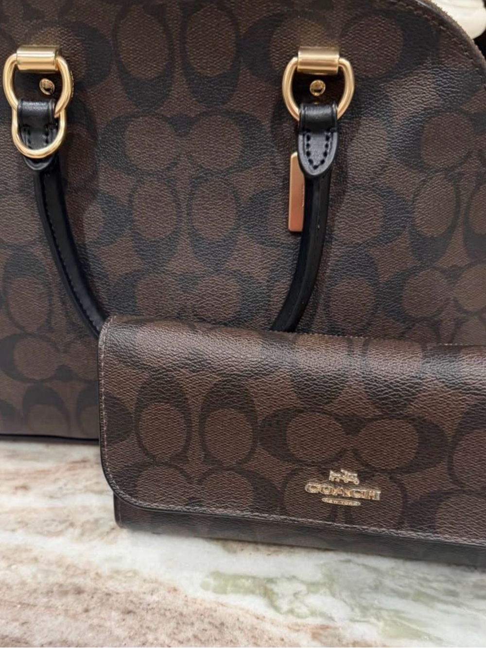 Coach Brown Signature Canvas Satchel with Matching Wallet